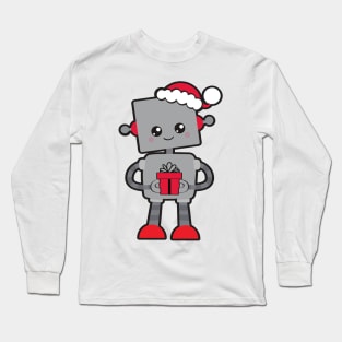 Christmas Robot, Cute Robot, Santa Hat, Gifts Long Sleeve T-Shirt